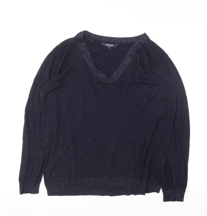 Maine Womens Blue  Viscose Basic T-Shirt Size 18 V-Neck