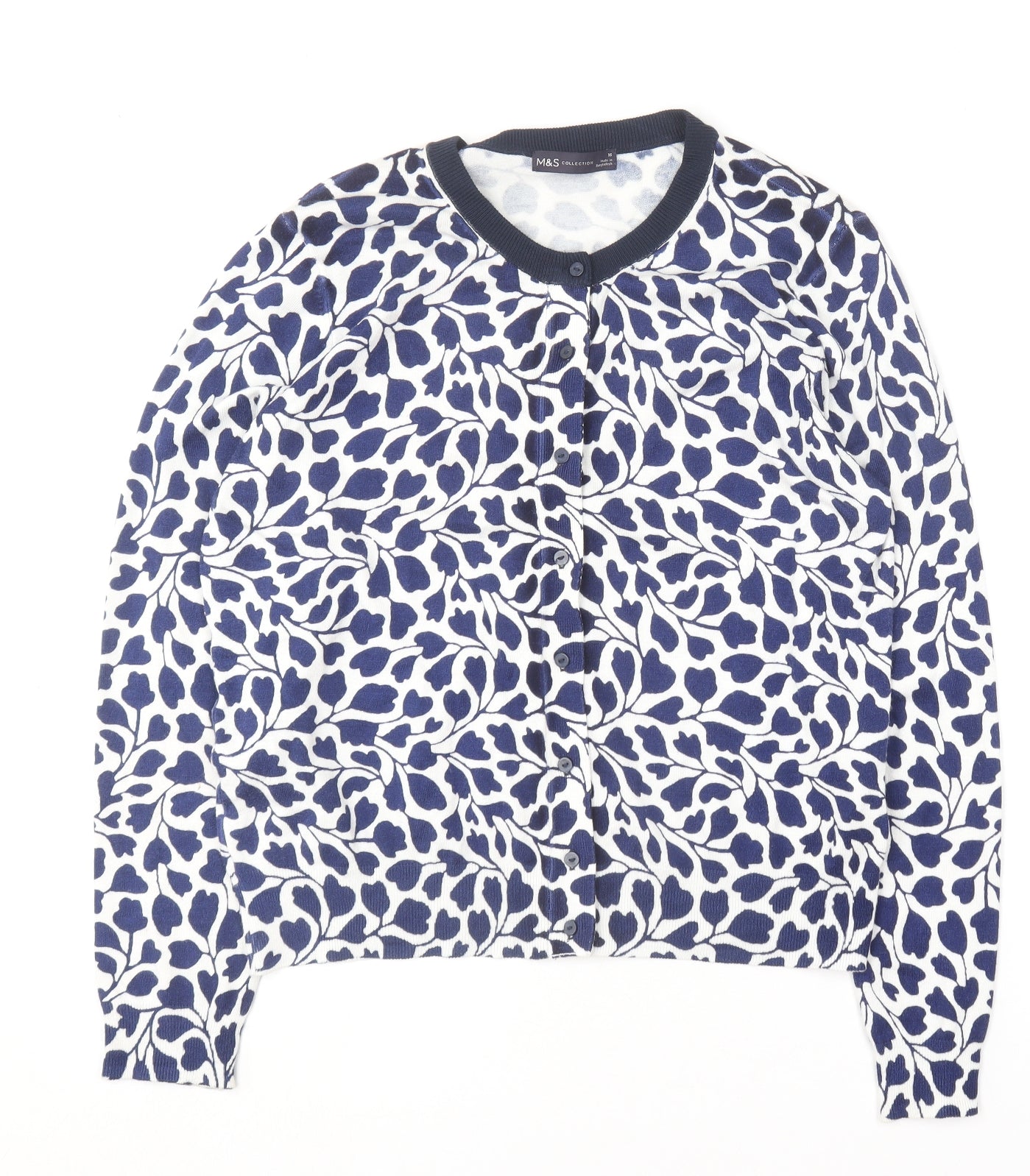 Marks and Spencer Womens Blue Round Neck Floral Viscose Cardigan Jumper Size 16