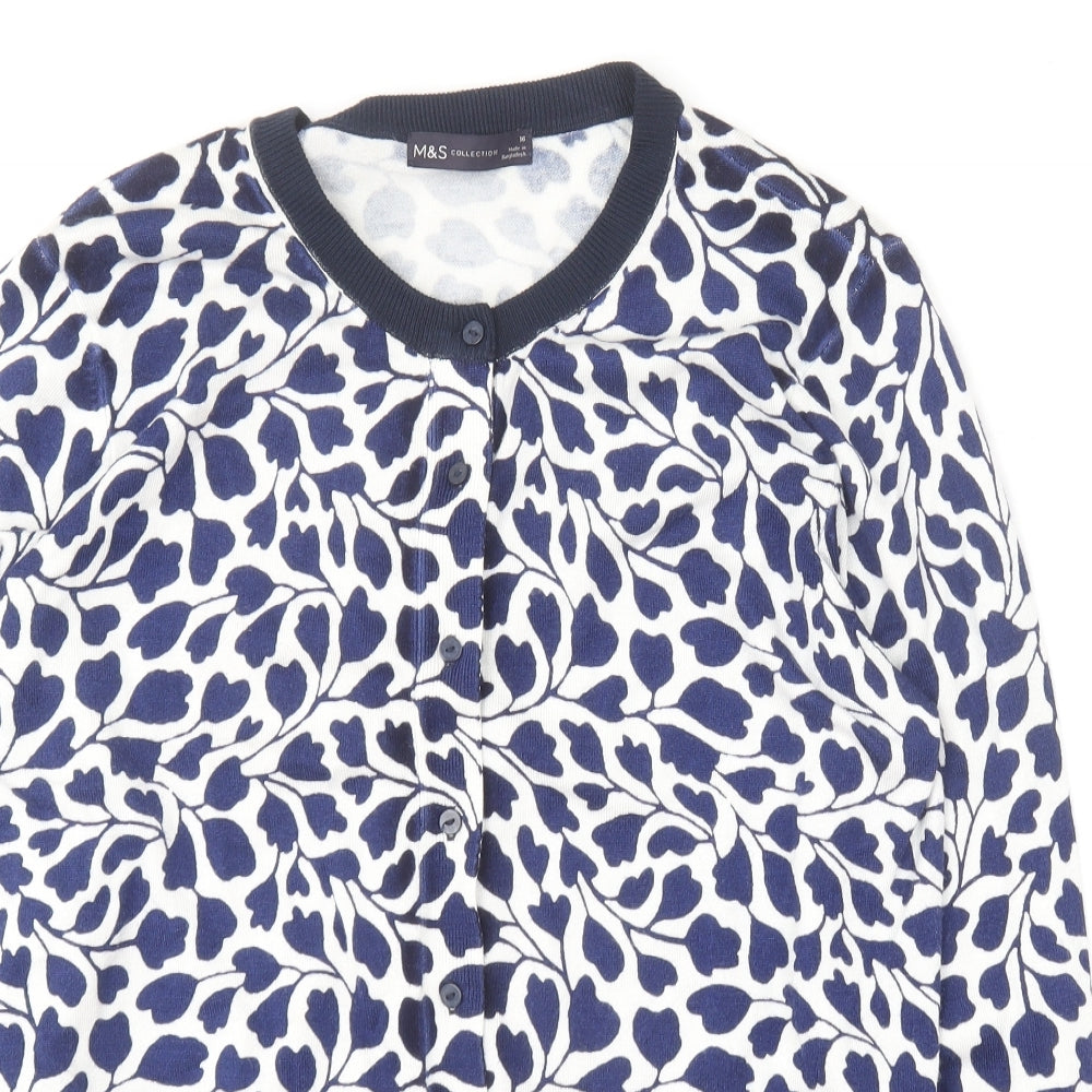 Marks and Spencer Womens Blue Round Neck Floral Viscose Cardigan Jumper Size 16