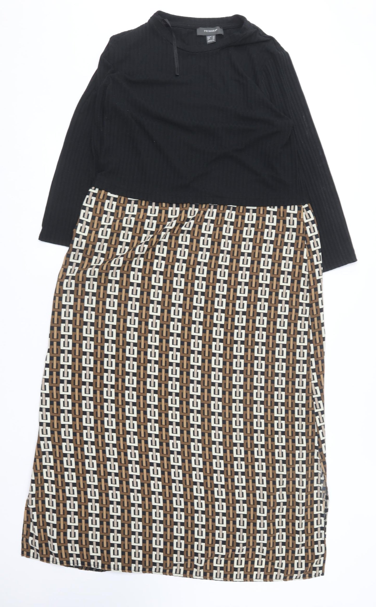 Primark Womens Multicoloured Geometric Polyester Skater Dress  Size 14  Round Neck