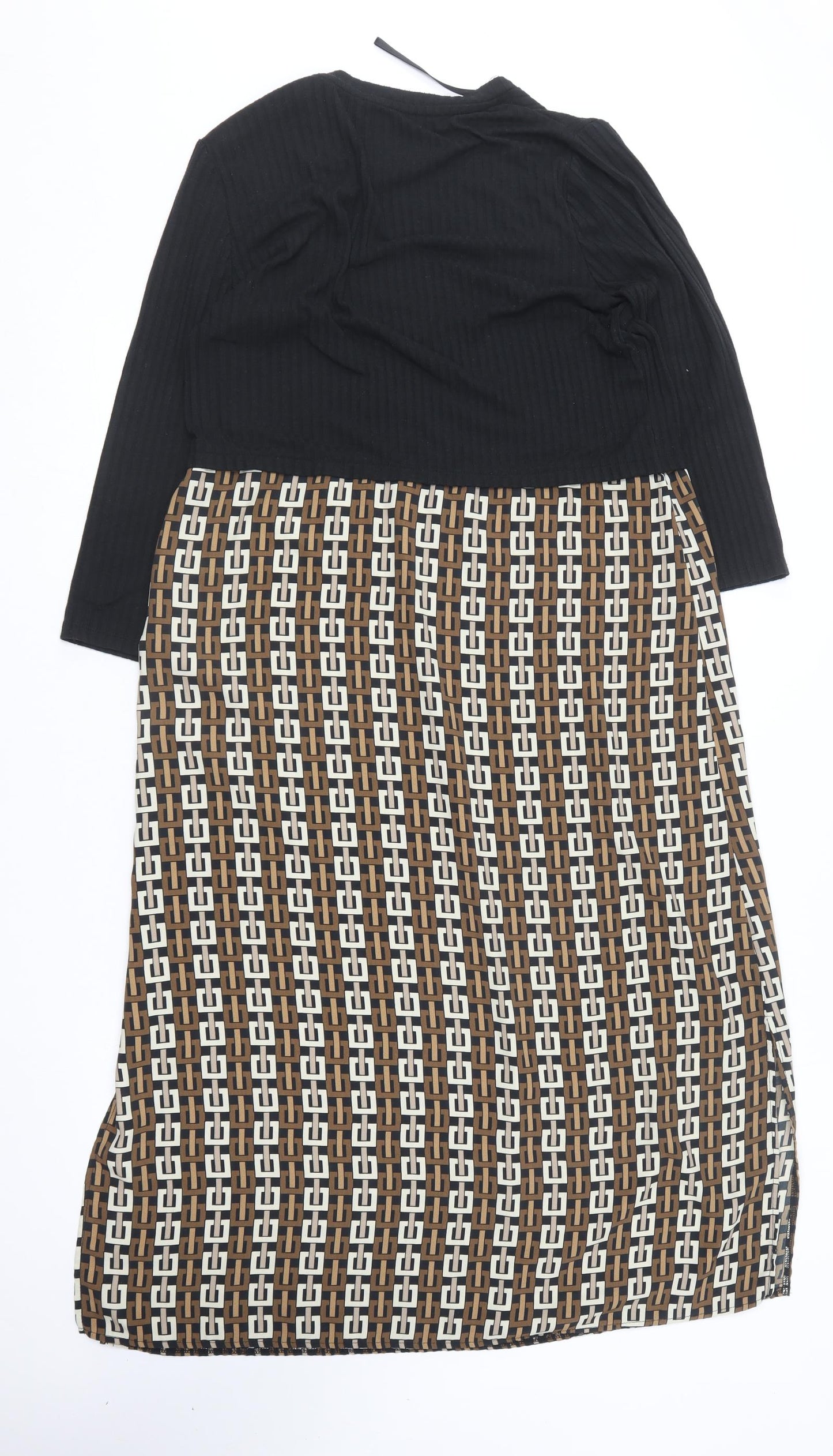 Primark Womens Multicoloured Geometric Polyester Skater Dress  Size 14  Round Neck