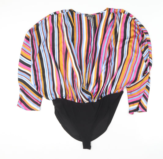 Front view of Primark women’s multicoloured striped polyester bodysuit one-piece, size UK 20