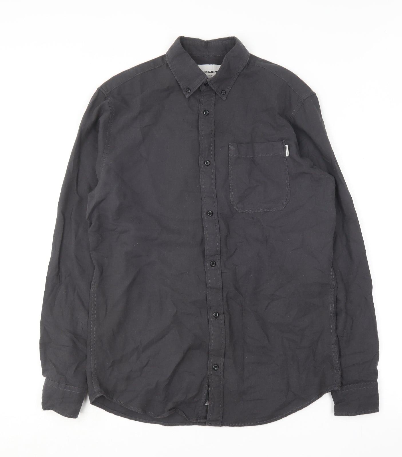 JACK & JONES Mens Grey  Cotton  Button-Up Size M Collared