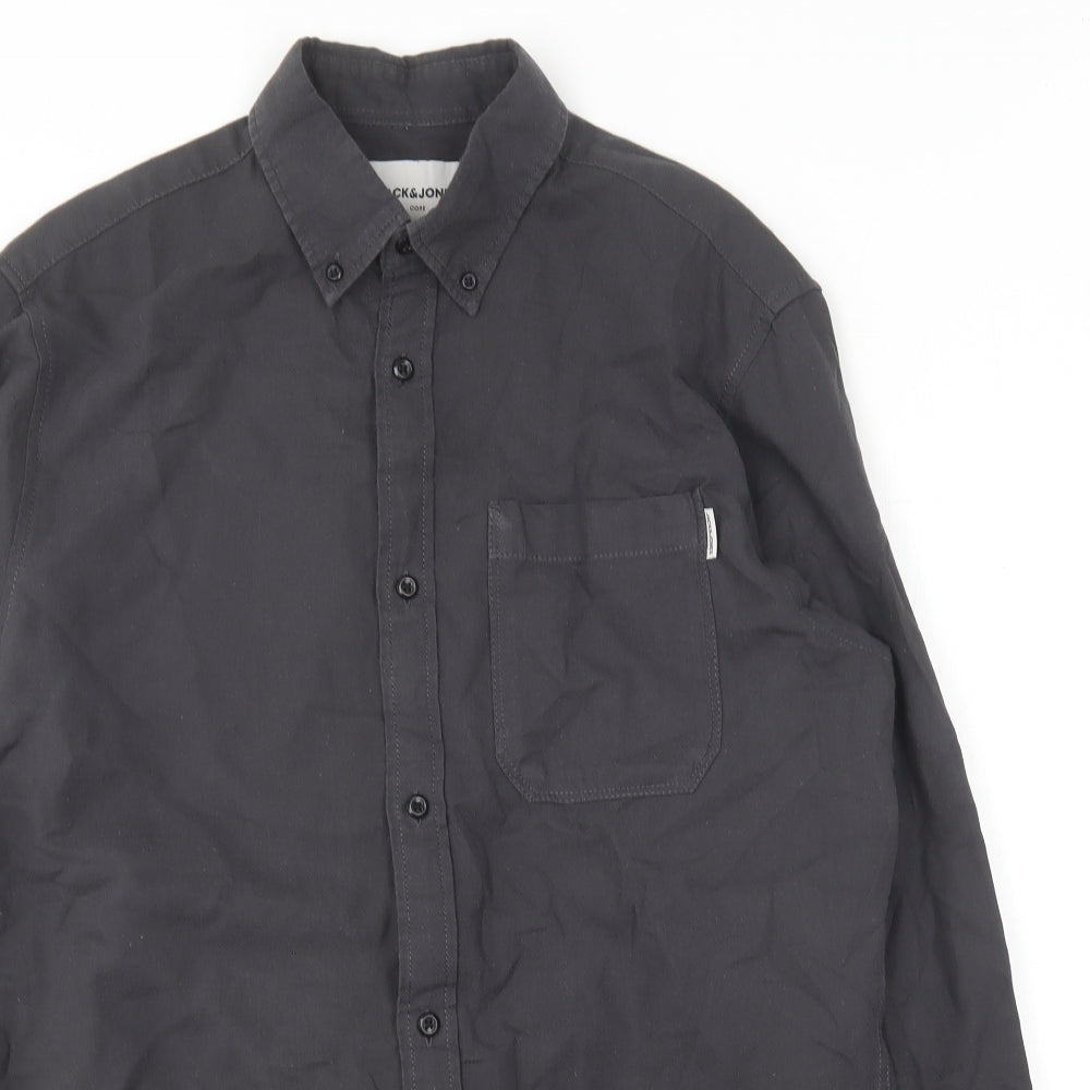 JACK & JONES Mens Grey  Cotton  Button-Up Size M Collared