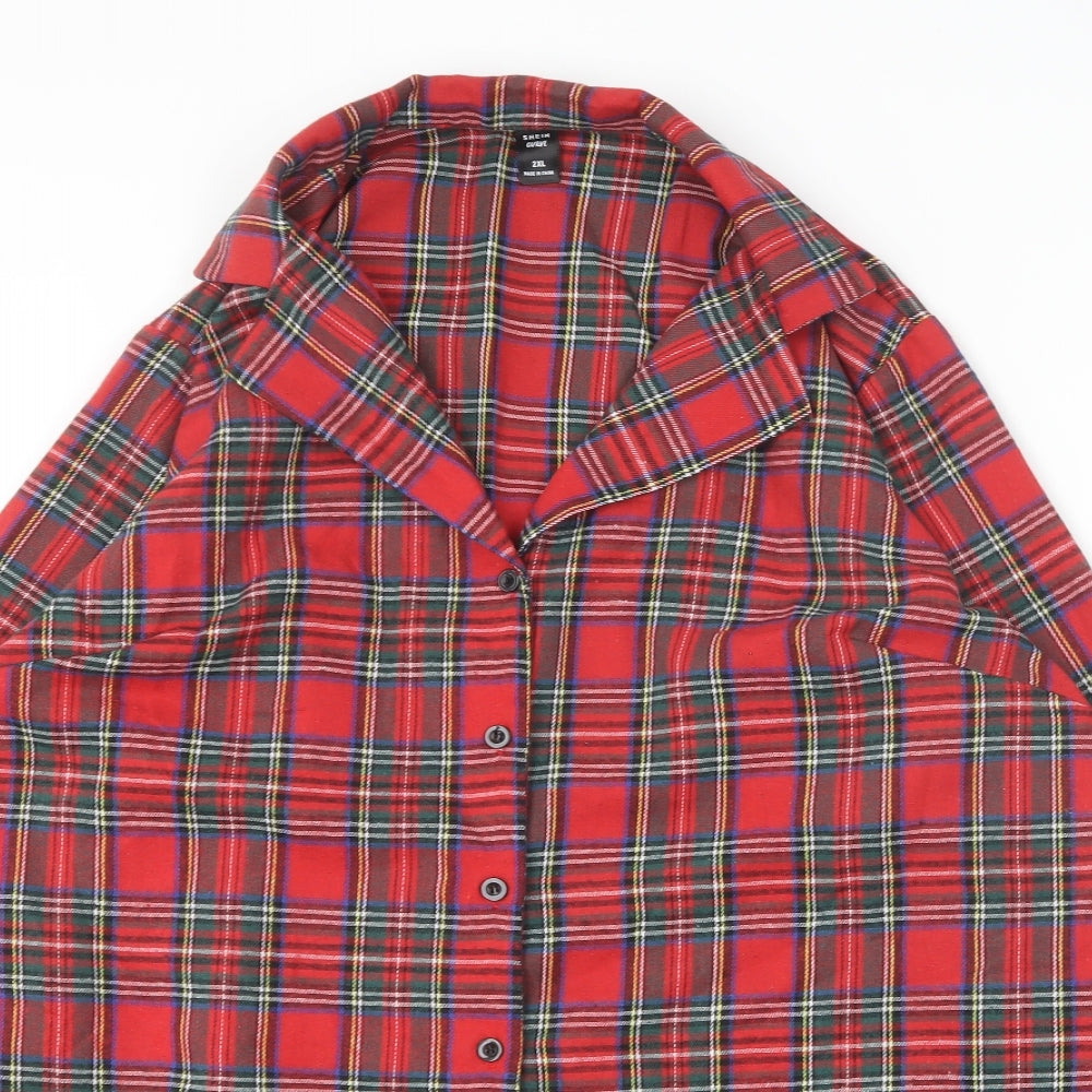SheIn Womens Red Plaid Polyester Basic Button-Up Size 2XL Collared