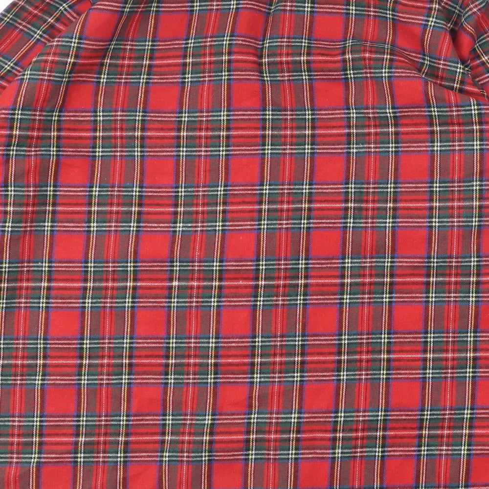 SheIn Womens Red Plaid Polyester Basic Button-Up Size 2XL Collared
