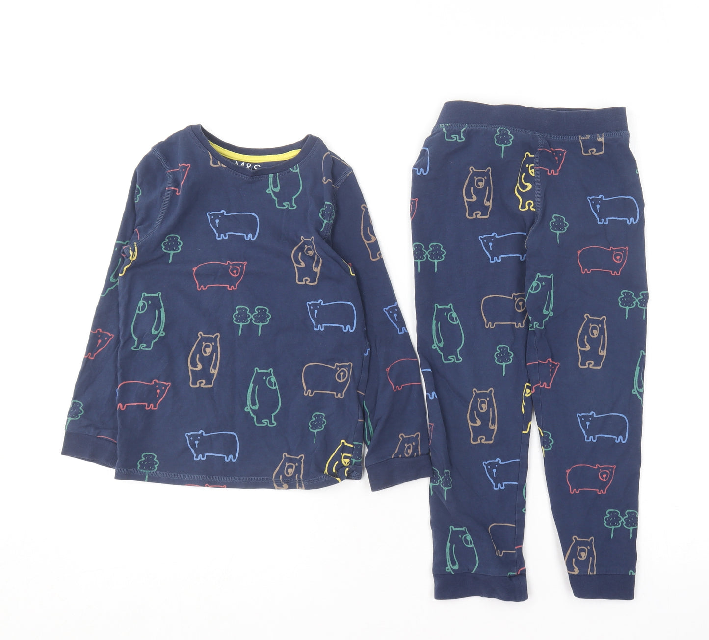 Marks and Spencer Boys Blue Geometric Cotton  Pyjama Set Size 4-5 Years