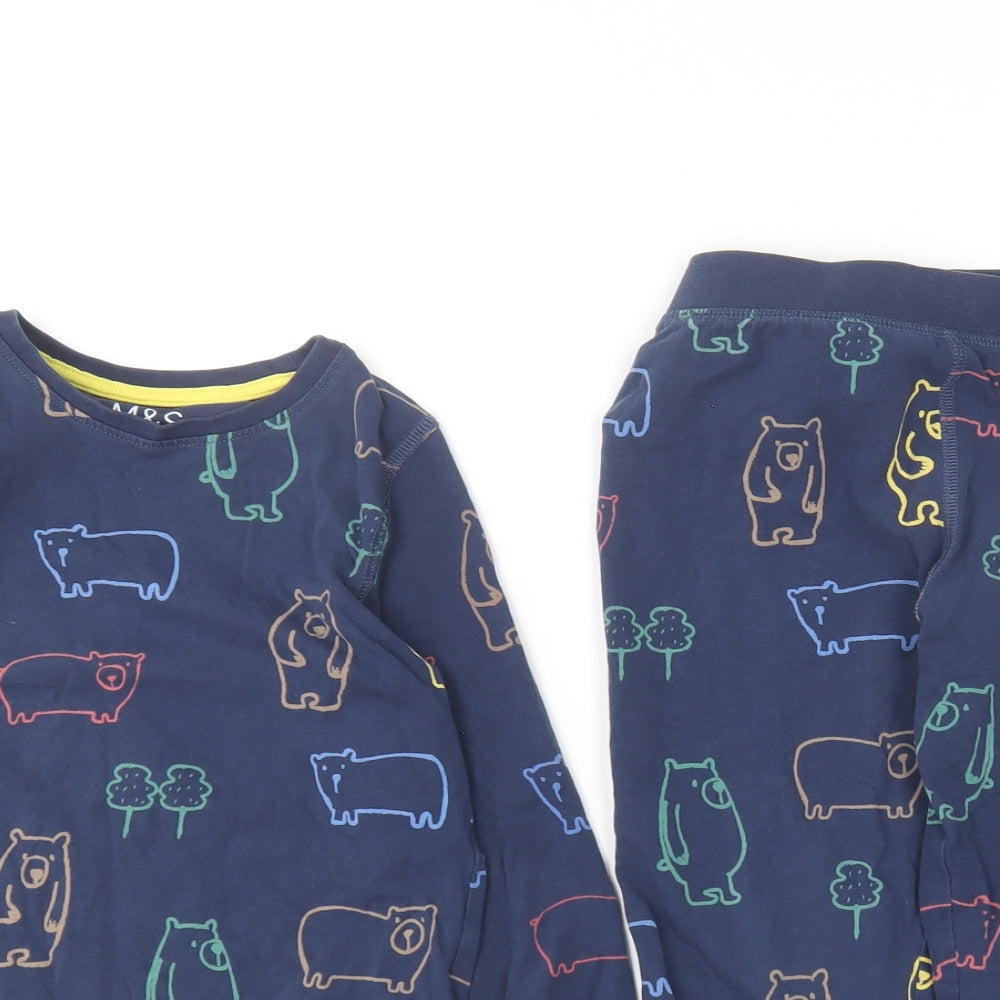 Marks and Spencer Boys Blue Geometric Cotton  Pyjama Set Size 4-5 Years