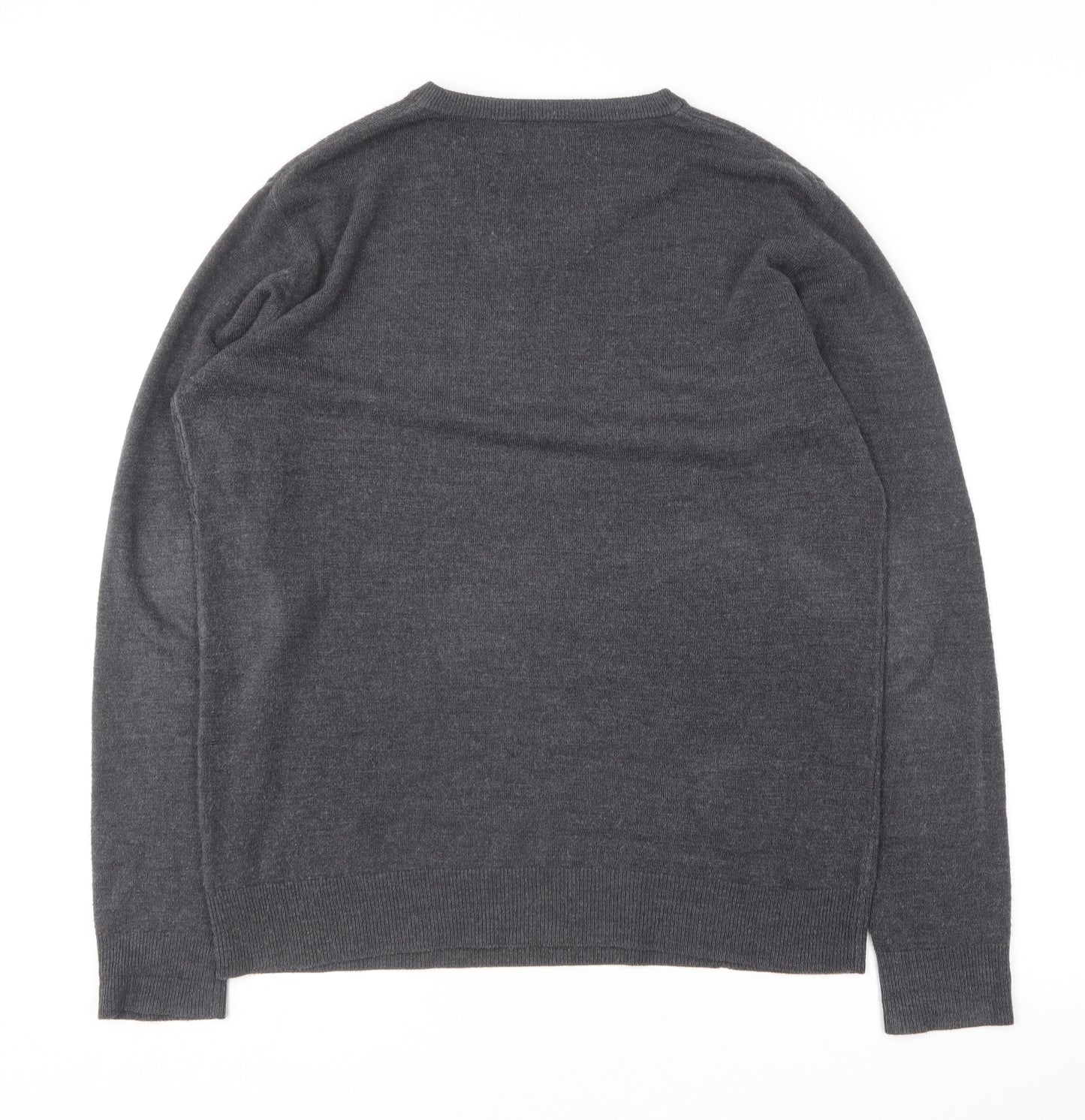 Easy Mens Grey V-Neck  Cotton Pullover Jumper Size L