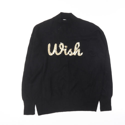 NEXT Womens Black Crew Neck  Nylon Pullover Jumper Size 12