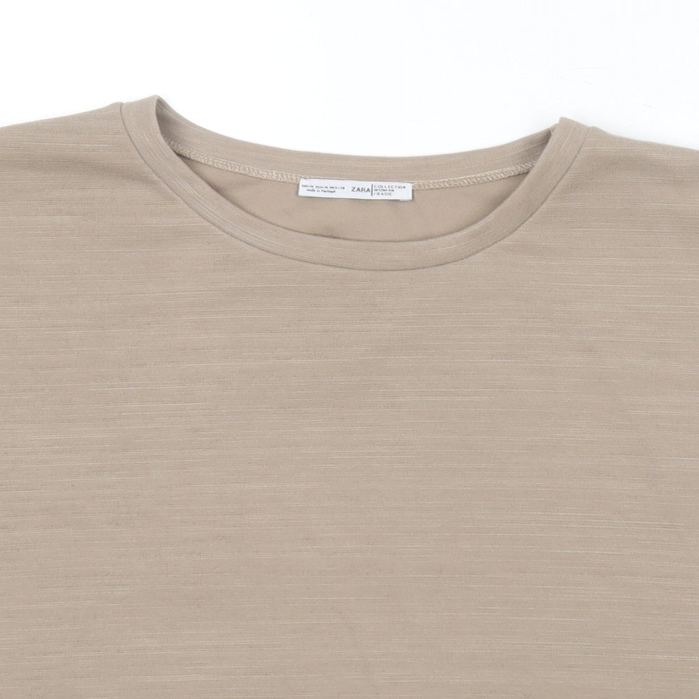 Zara Womens Brown  Polyester Basic T-Shirt Size M Round Neck