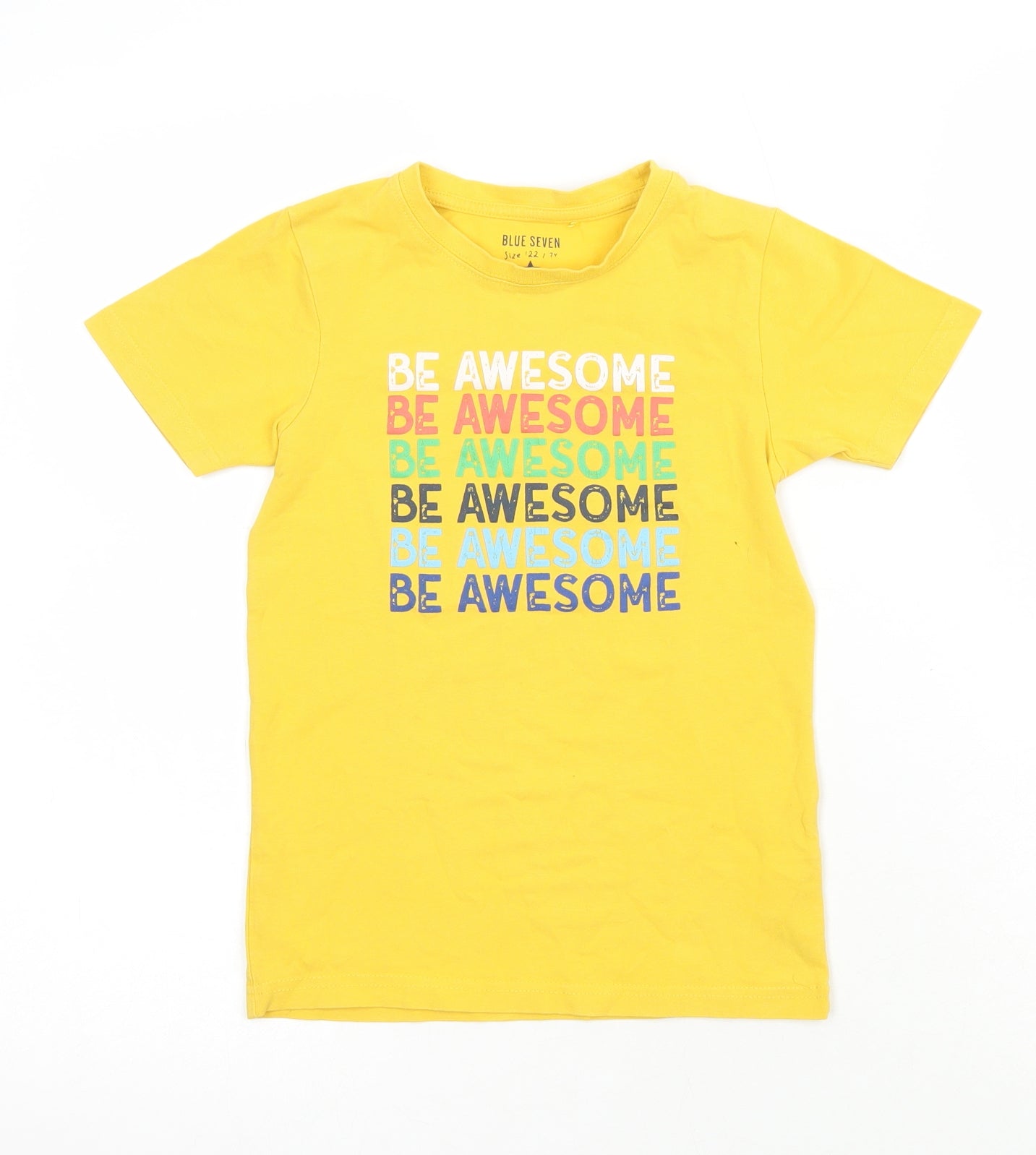 Blue Seven Boys Yellow  Elastane Pullover T-Shirt Size 7 Years Boat Neck  - Be Awesome