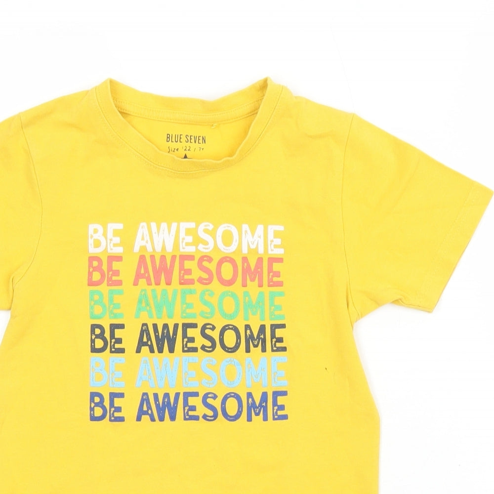 Blue Seven Boys Yellow  Elastane Pullover T-Shirt Size 7 Years Boat Neck  - Be Awesome
