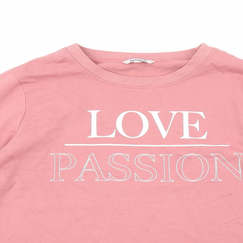 Pep&Co Womens Pink Boat Neck  Cotton Pullover Jumper Size L   - Slogan