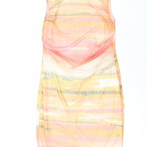 PRETTYLITTLETHING Womens Multicoloured Tie Dye Polyester Pencil Dress  Size 10  Collared
