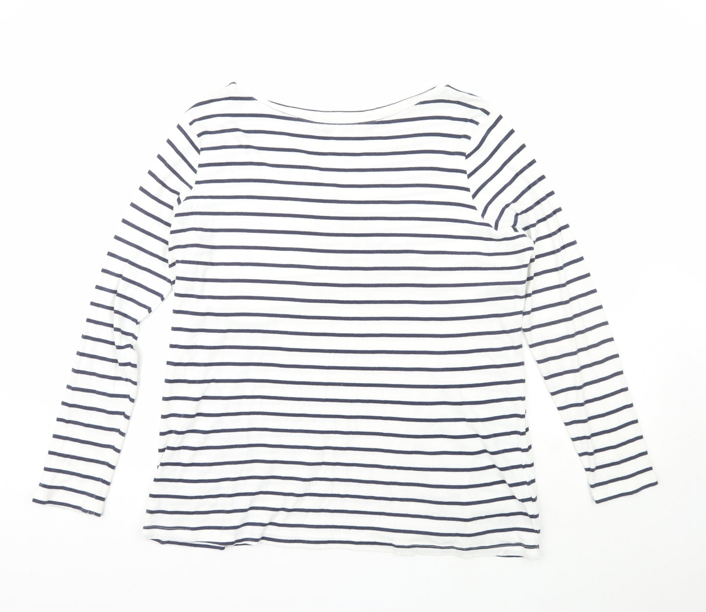 F&F Womens White Striped 100% Cotton Basic T-Shirt Size 22 Boat Neck