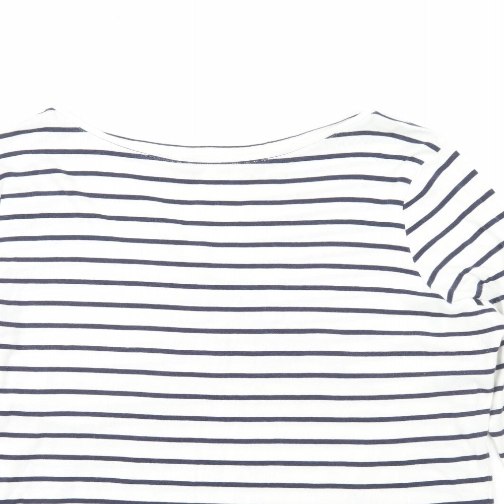 F&F Womens White Striped 100% Cotton Basic T-Shirt Size 22 Boat Neck