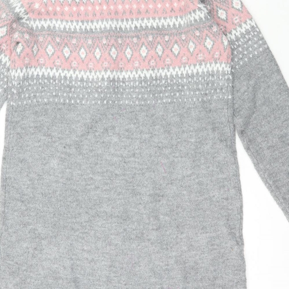 ESMARA Womens Grey Crew Neck Fair Isle Acrylic Pullover Jumper Size 16