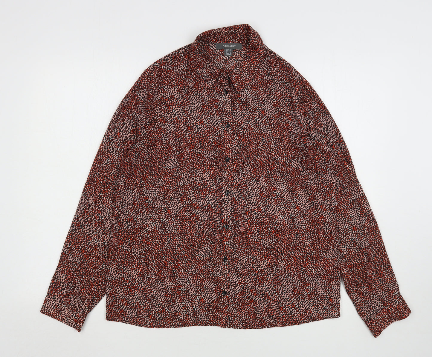 Primark Womens Multicoloured Animal Print Polyester Basic Button-Up Size 12 Collared