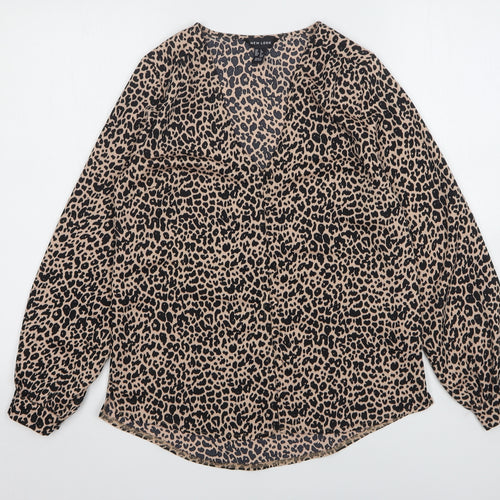 Primark Womens Multicoloured Animal Print Polyester Basic Button-Up Size 6 V-Neck