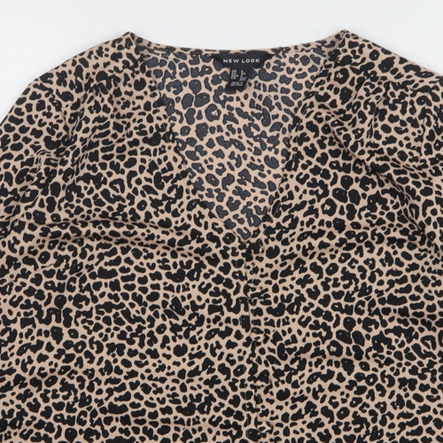 Primark Womens Multicoloured Animal Print Polyester Basic Button-Up Size 6 V-Neck