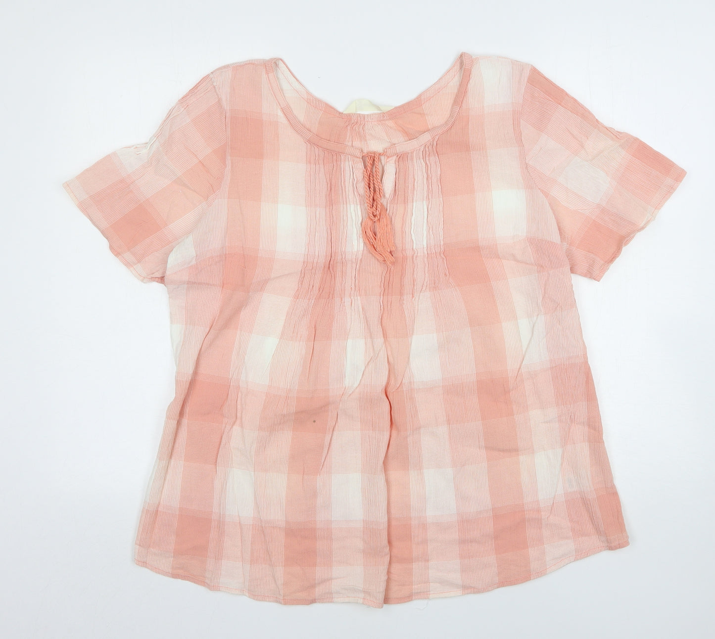 BHS Womens Pink Check Cotton Basic Blouse Size 18 Round Neck