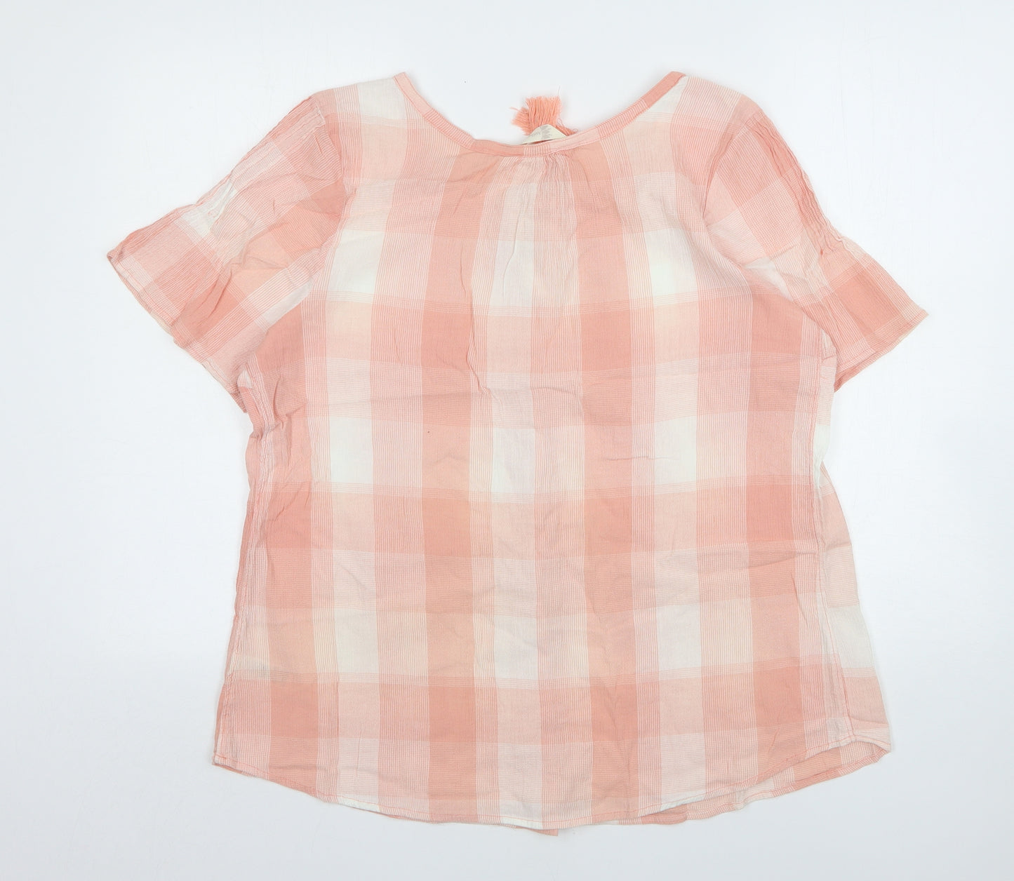 BHS Womens Pink Check Cotton Basic Blouse Size 18 Round Neck
