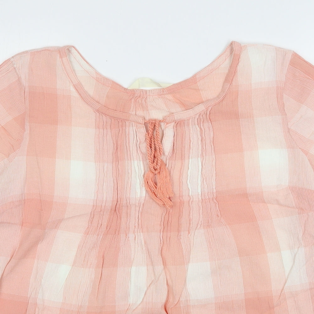 BHS Womens Pink Check Cotton Basic Blouse Size 18 Round Neck