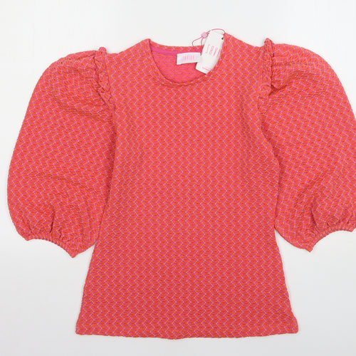 Savida Womens Pink Geometric Polyester Basic Blouse Size XS Round Neck