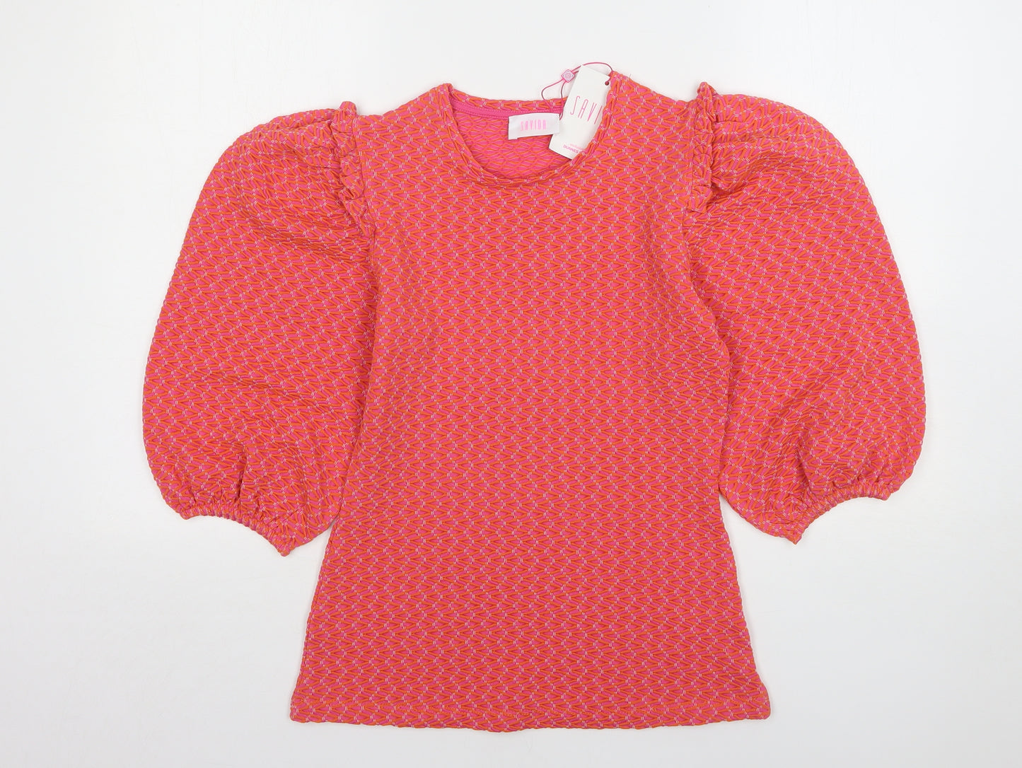 Savida Womens Pink Geometric Polyester Basic Blouse Size XS Round Neck
