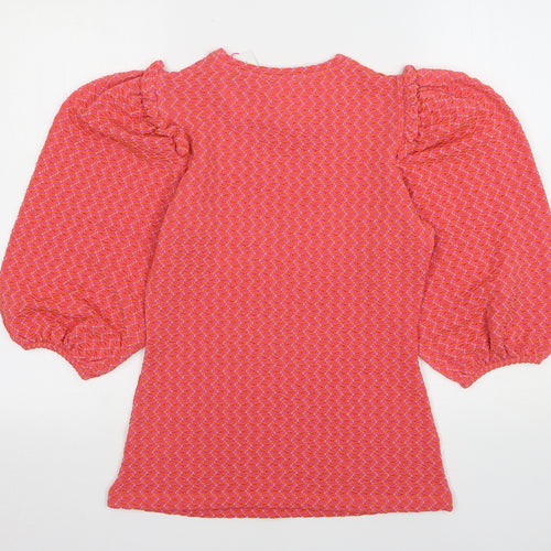 Savida Womens Pink Geometric Polyester Basic Blouse Size XS Round Neck