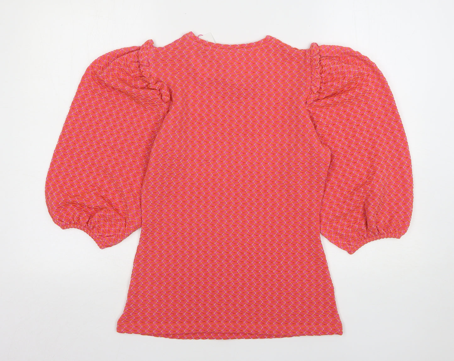 Savida Womens Pink Geometric Polyester Basic Blouse Size XS Round Neck