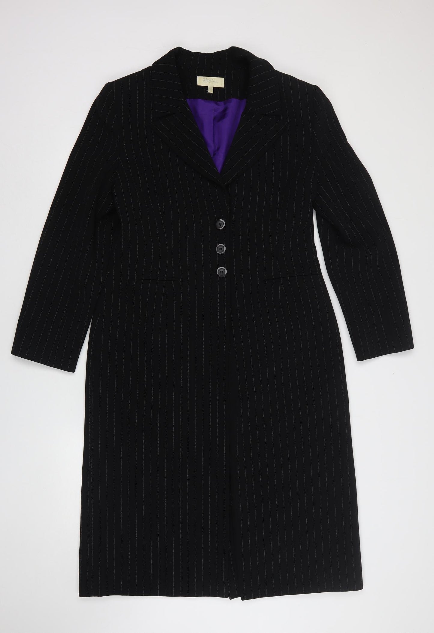 Regine Womens Black Striped Polyester Jacket Suit Jacket Size 14