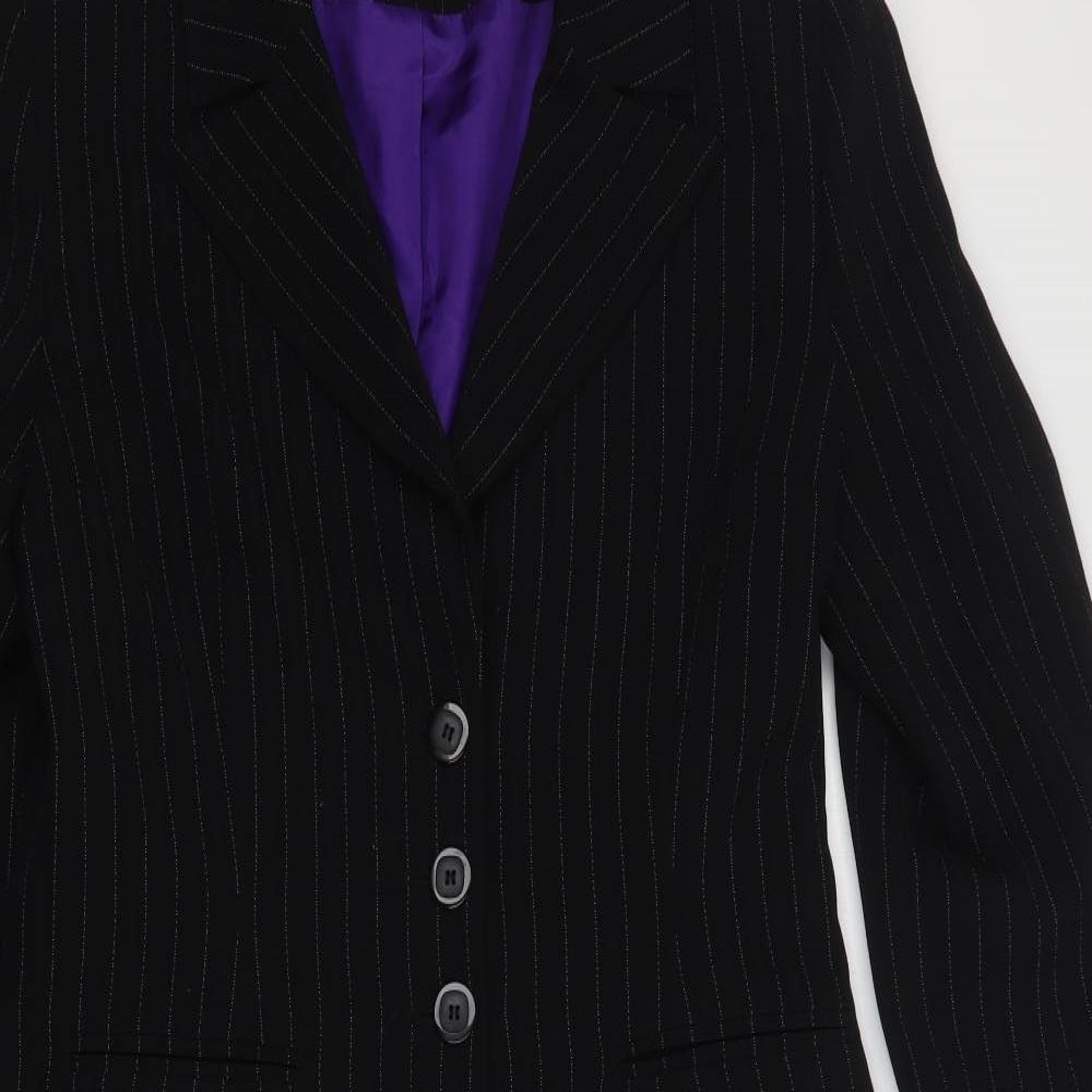 Regine Womens Black Striped Polyester Jacket Suit Jacket Size 14
