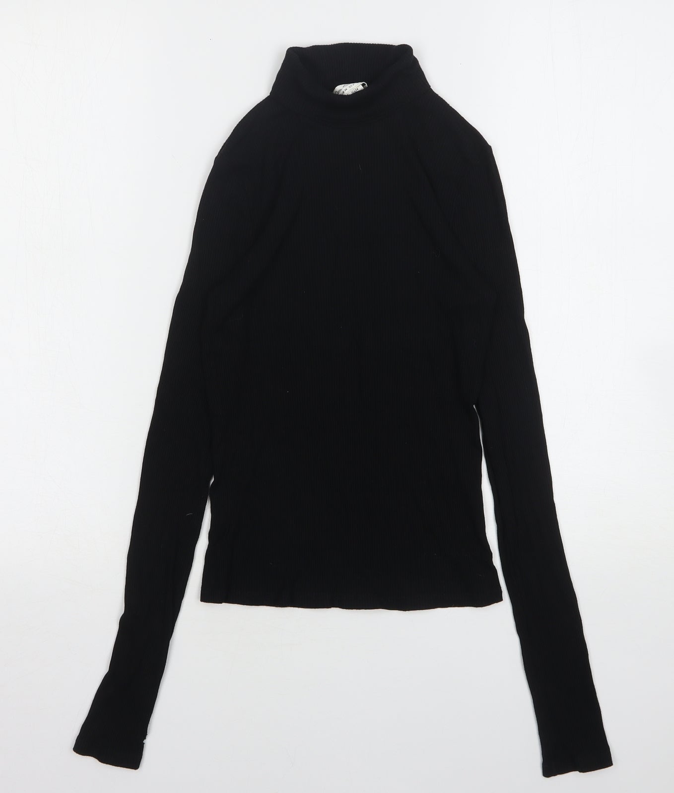 Miss Selfridge Womens Black  Viscose Basic T-Shirt Size 6 Roll Neck