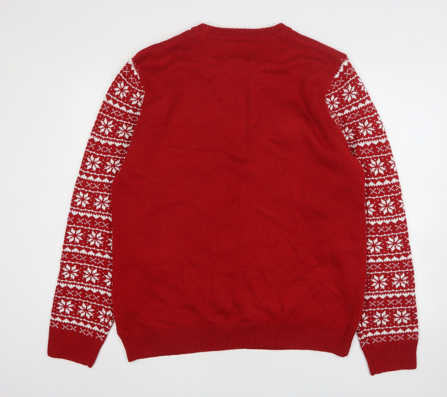 F&F Mens Red Round Neck Fair Isle Acrylic Pullover Jumper Size XL   - Christmas