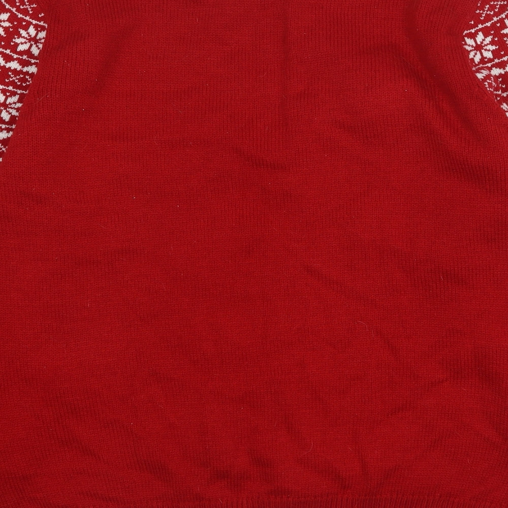 F&F Mens Red Round Neck Fair Isle Acrylic Pullover Jumper Size XL   - Christmas