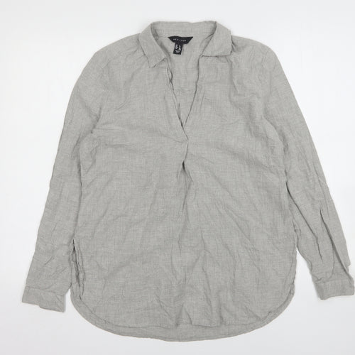 New Look Womens Grey  Cotton Basic Blouse Size 6 Collared