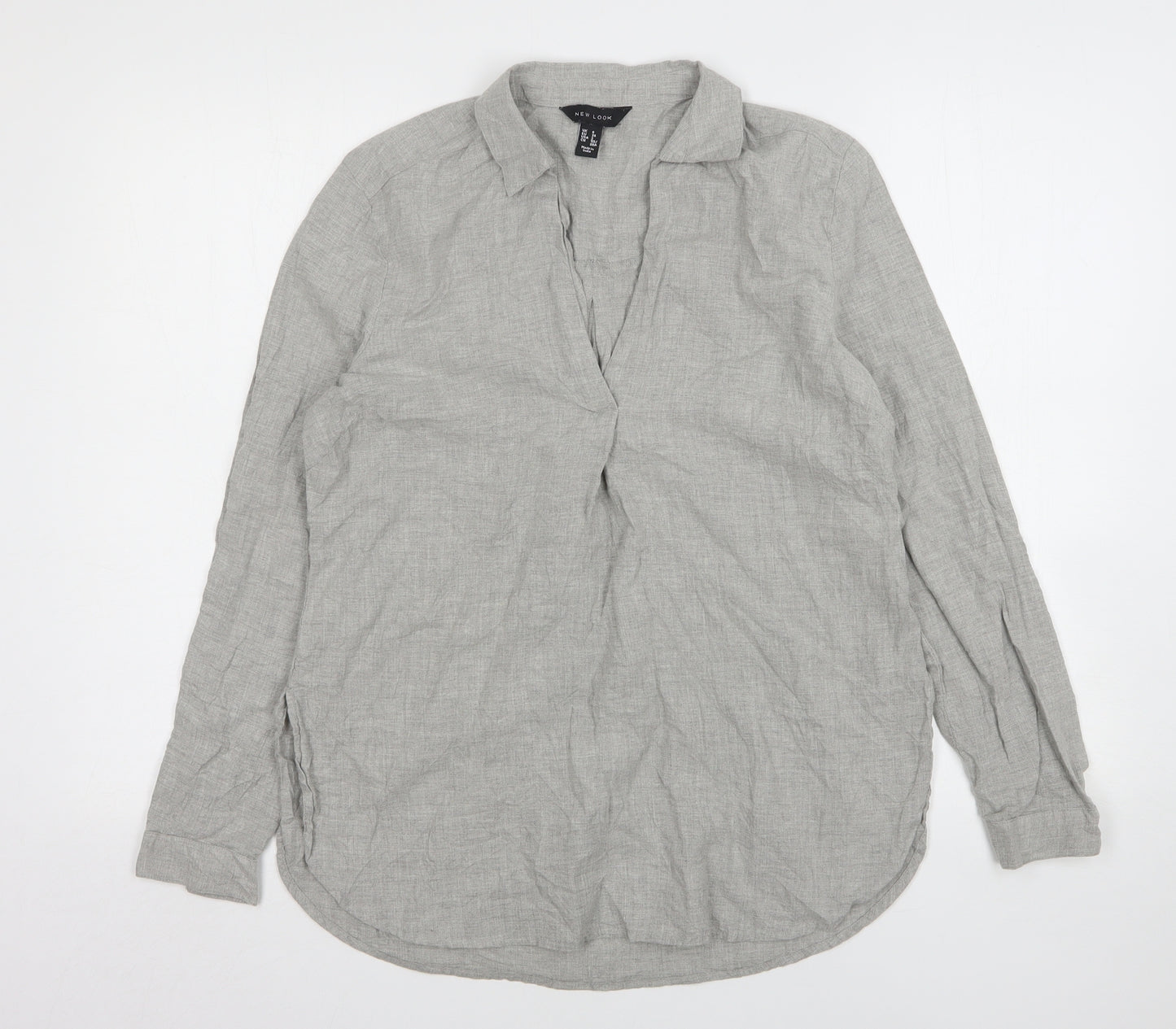 New Look Womens Grey  Cotton Basic Blouse Size 6 Collared