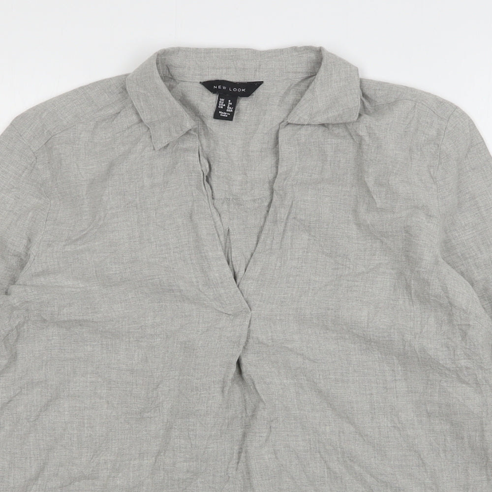New Look Womens Grey  Cotton Basic Blouse Size 6 Collared