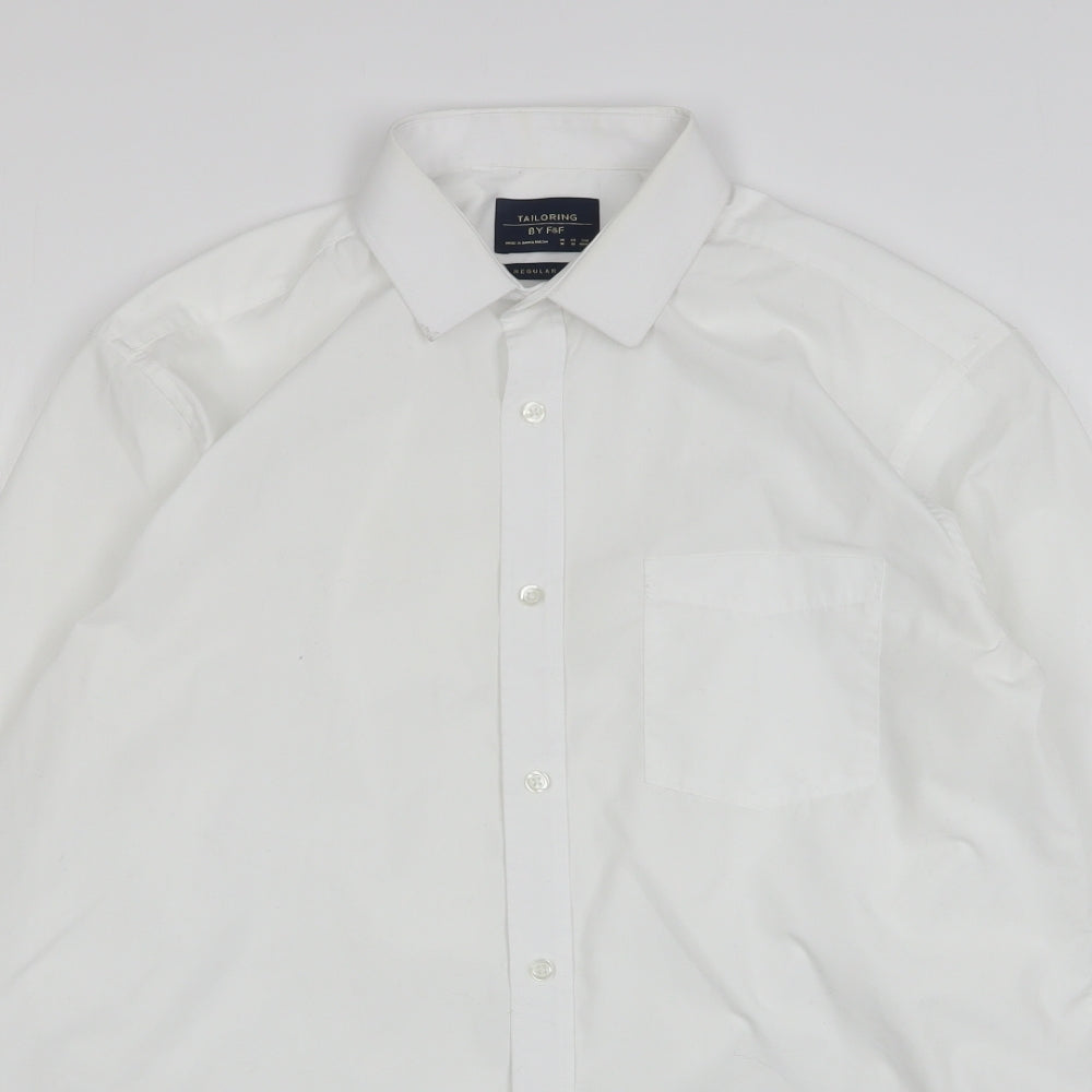 F&F Mens White  Polyester  Dress Shirt Size 16 Collared