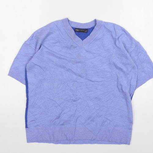 Marks and Spencer Womens Blue V-Neck  Viscose Pullover Jumper Size 8