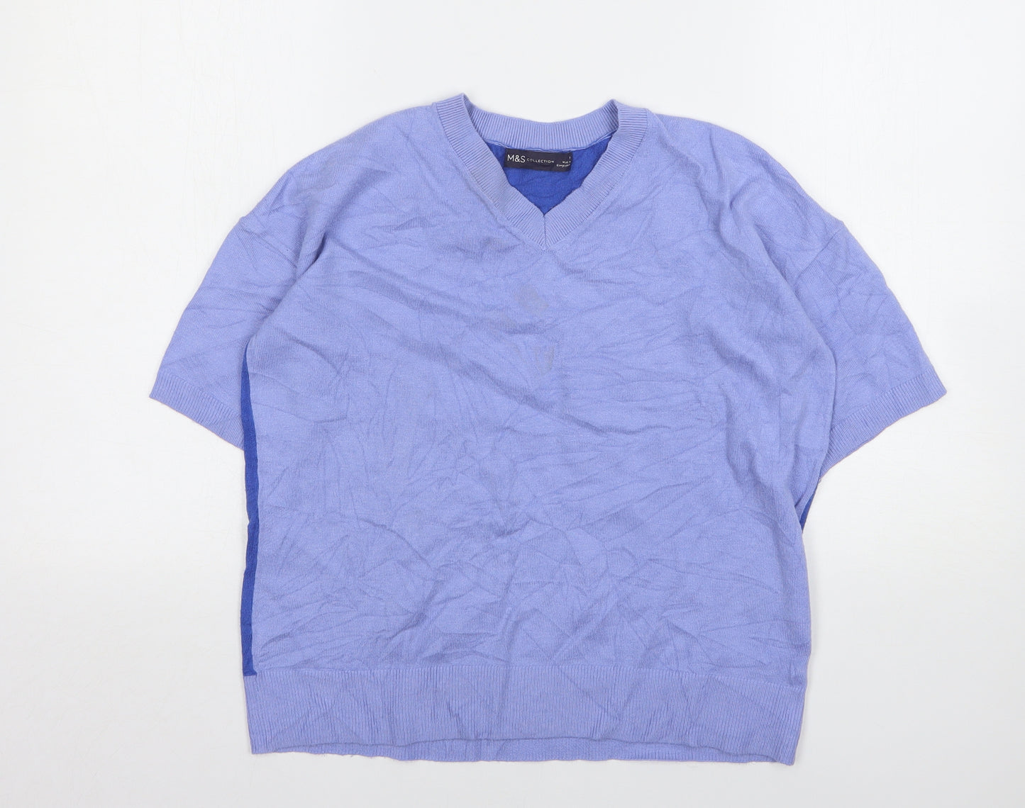 Marks and Spencer Womens Blue V-Neck  Viscose Pullover Jumper Size 8