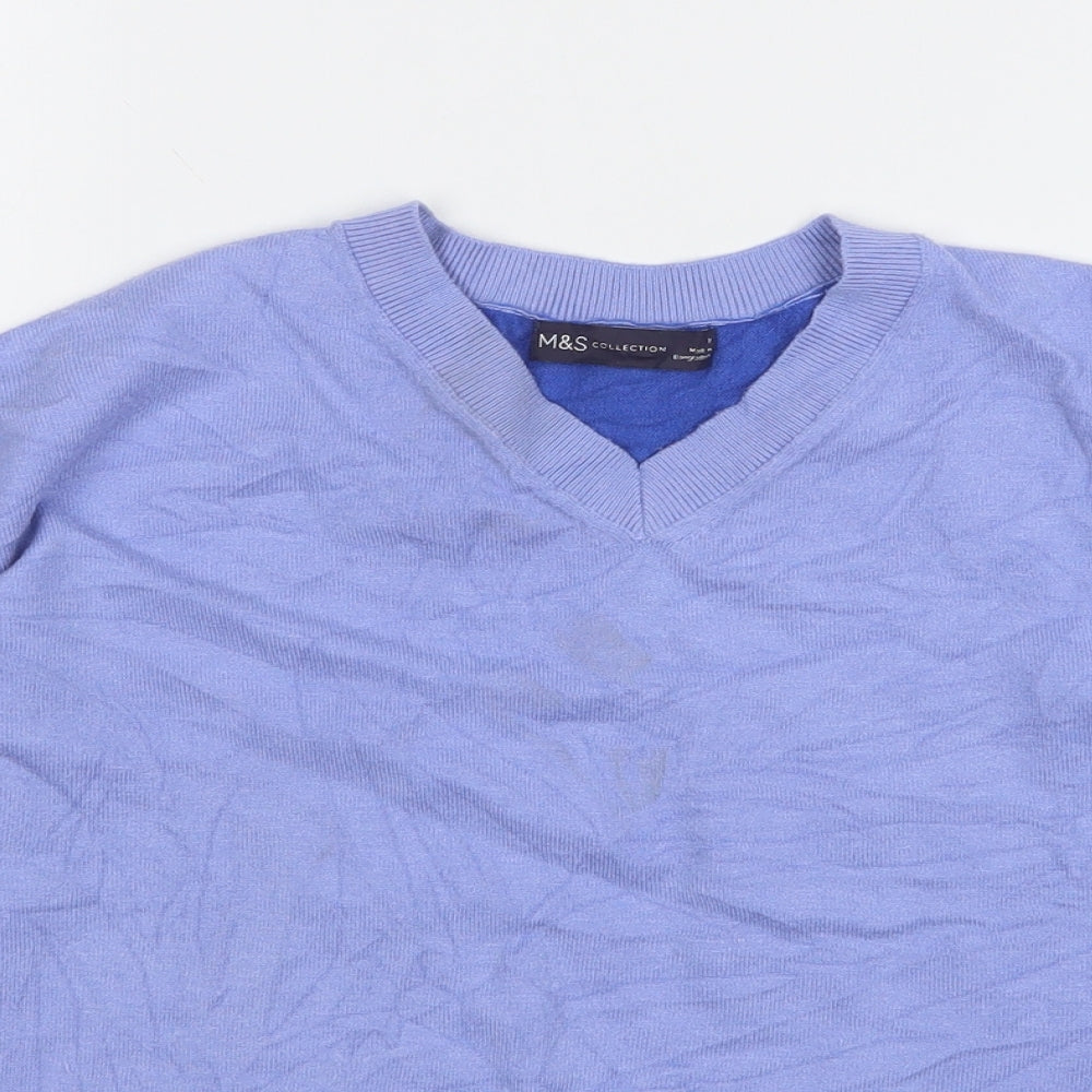 Marks and Spencer Womens Blue V-Neck  Viscose Pullover Jumper Size 8