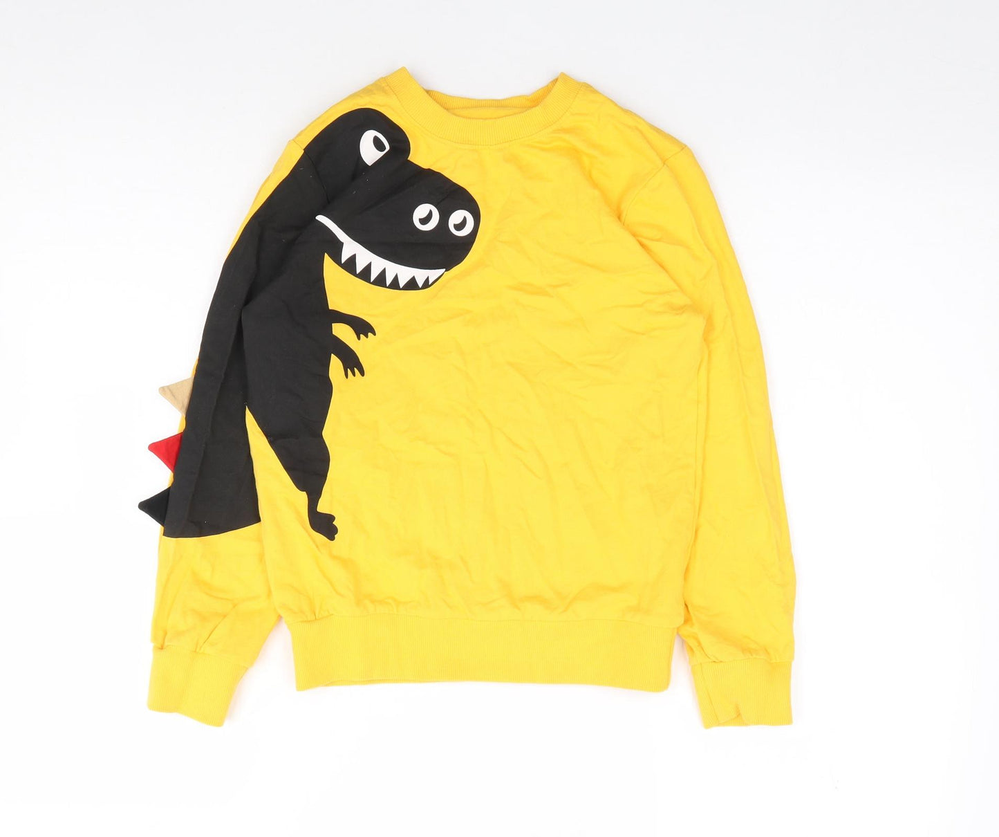 Preworn Boys Yellow  Cotton Jersey T-Shirt Size S Crew Neck Pullover - Dinosaur