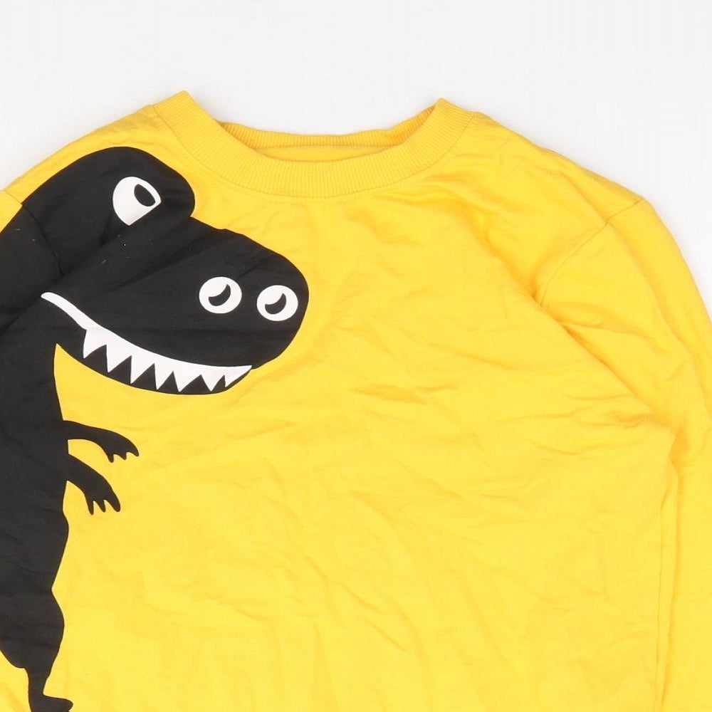 Preworn Boys Yellow  Cotton Jersey T-Shirt Size S Crew Neck Pullover - Dinosaur