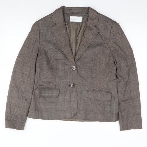 AMARANTO Womens Brown Plaid  Jacket Blazer Size 14  Button