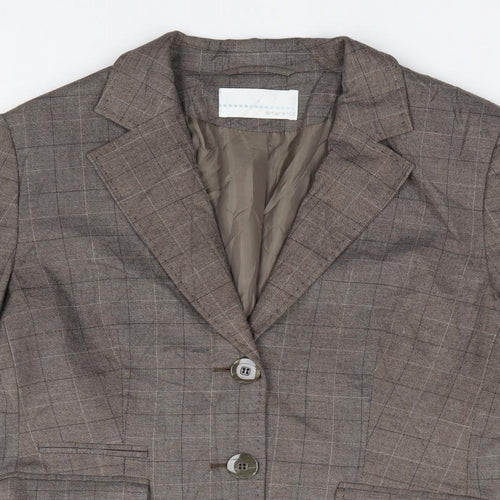 AMARANTO Womens Brown Plaid  Jacket Blazer Size 14  Button