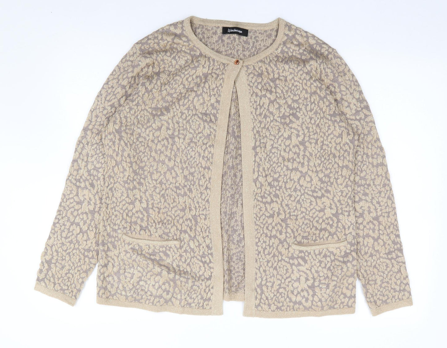 Kaleidoscope Womens Gold Round Neck Animal Print Acrylic Cardigan Jumper Size 16