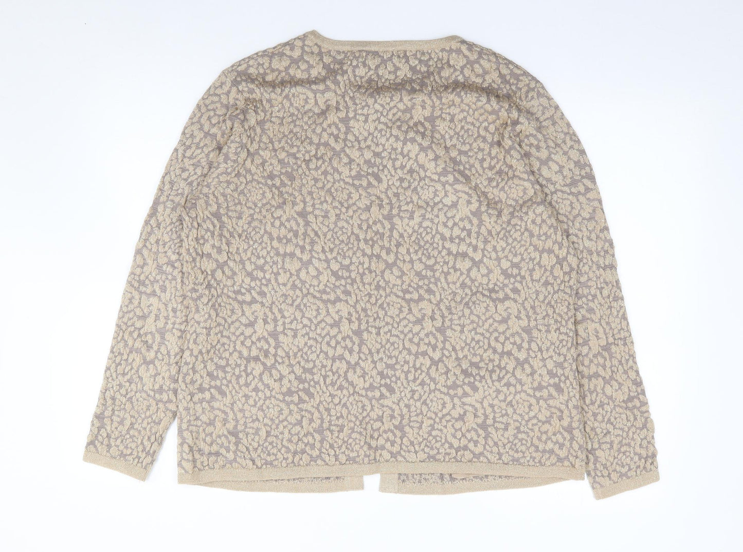 Kaleidoscope Womens Gold Round Neck Animal Print Acrylic Cardigan Jumper Size 16